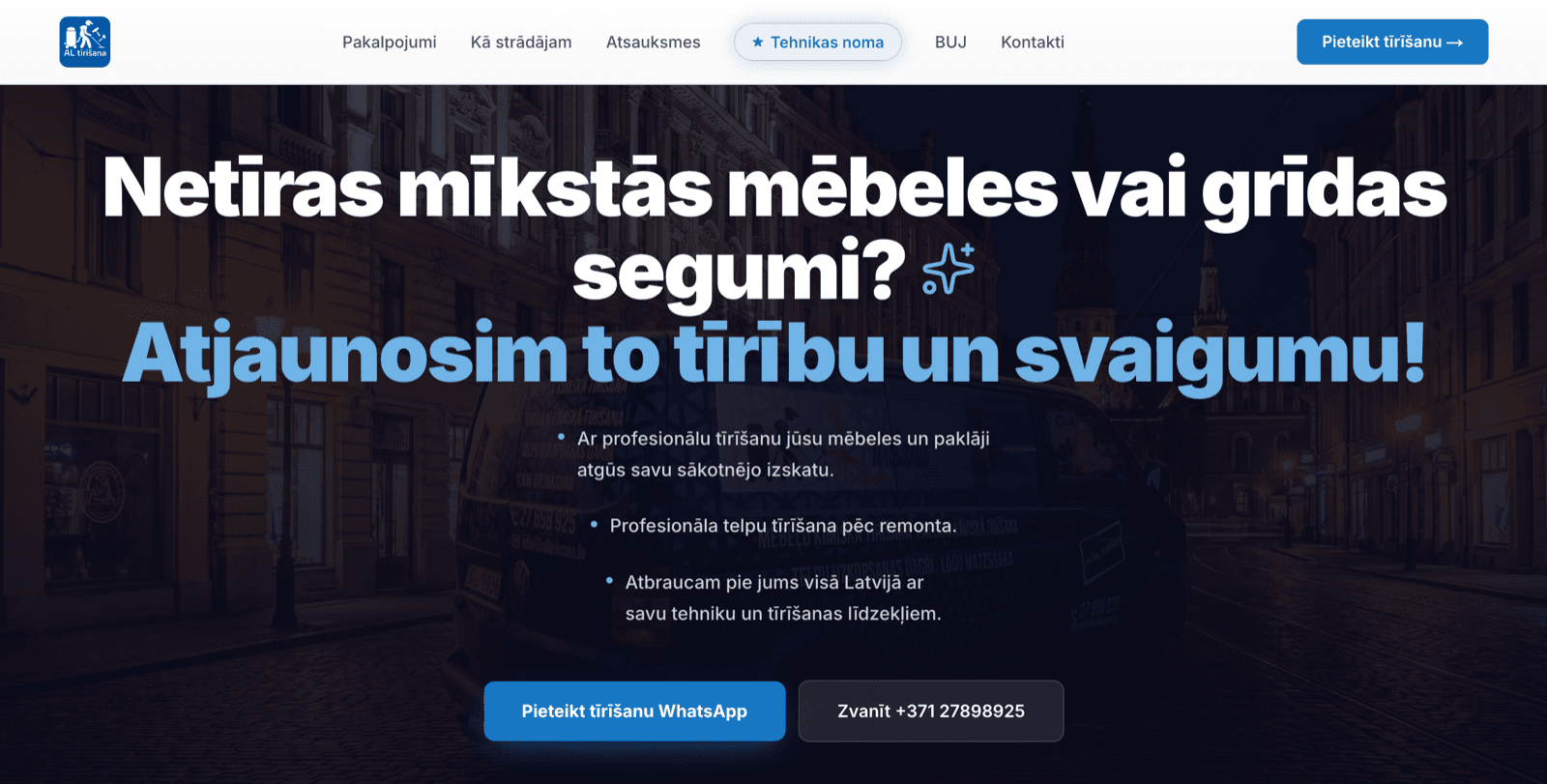 AL Tīrīšana — Business Website · Cleaning & Equipment Rental · Latvia